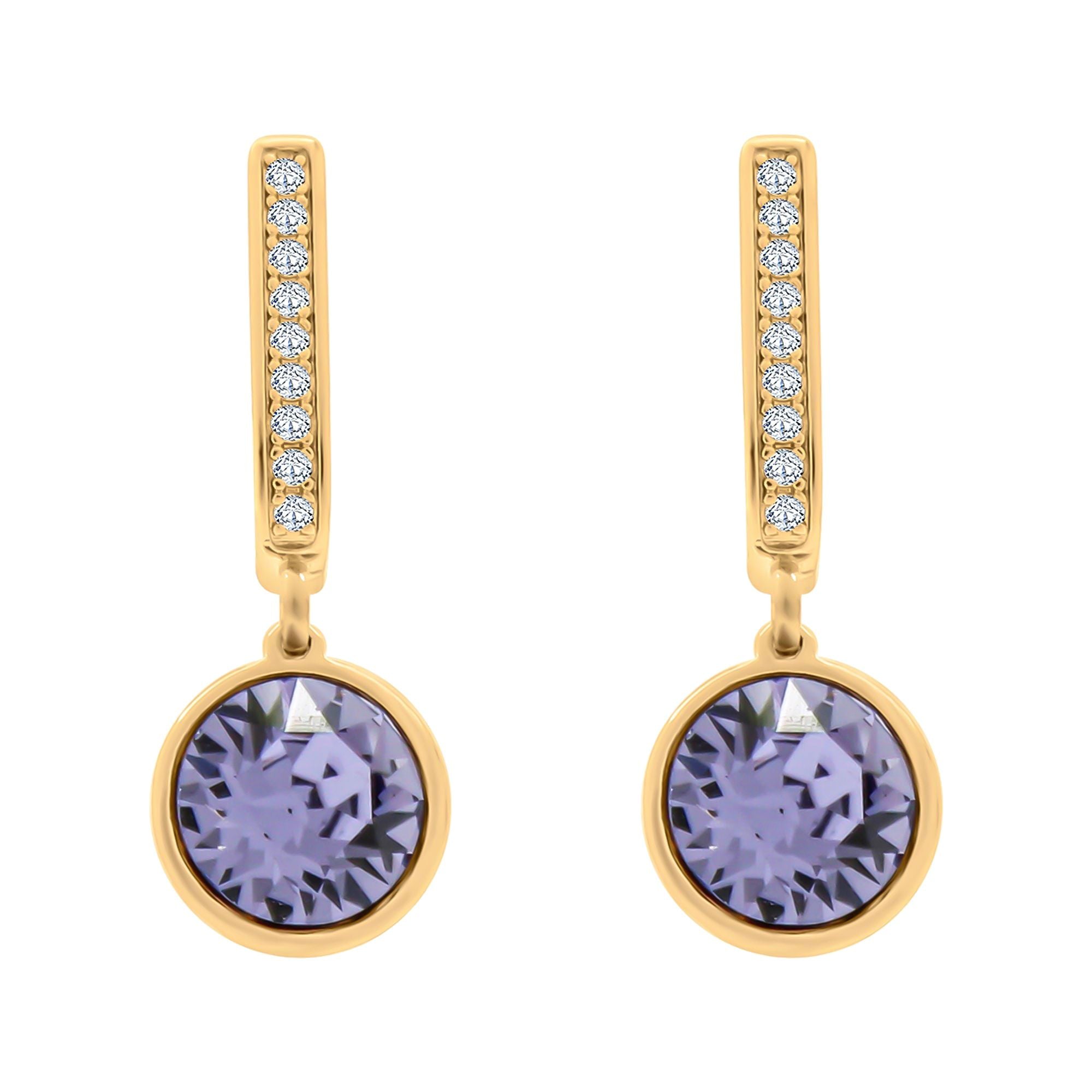 Auskari ar ceriņkrāsas Swarovski kristāliem un zelta pārklājumu