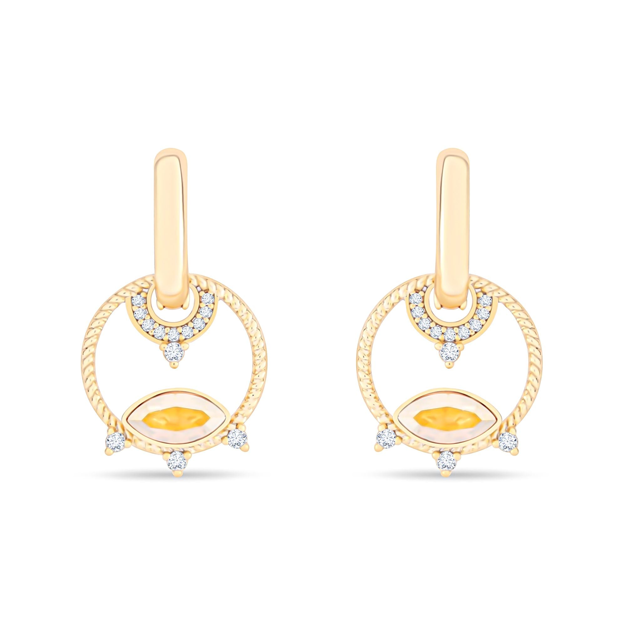Eleganti auskari no medicīniskā zelta ar dzeltenu Swarovski akmeni un kristāliem